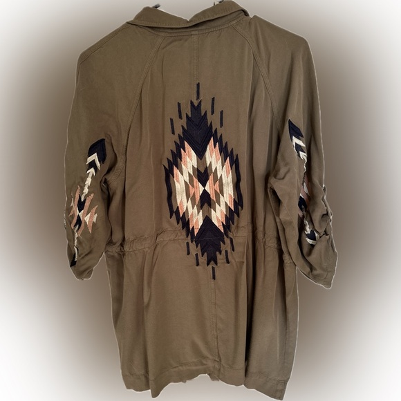 Miss Me Jackets & Blazers - Miss Me Olive Utility Jacket with Geometric Embroidery Large